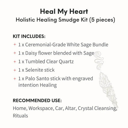 Heal My Heart - Holistic Healing Smudge Kit (5 pieces) - Tampa Home & Garden Store