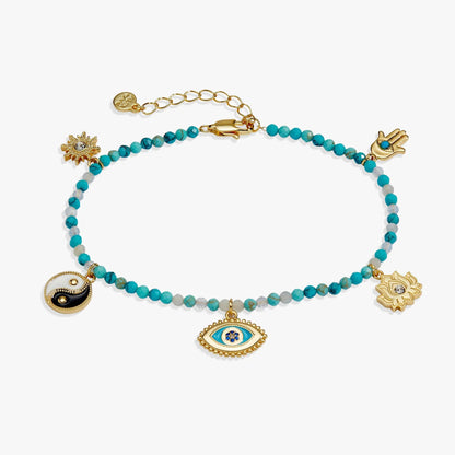 Healing Stone Anklet turquoise beads gold sun Hamsa charms lobster clasp on Tampa Home & Garden Store on Tampa Home & Garden Store