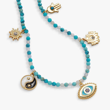 Healing Stone Charm Anklet turquoise beads with gold sun and Hamsa charms by Alex and Ani on Tampa Home & Garden Store