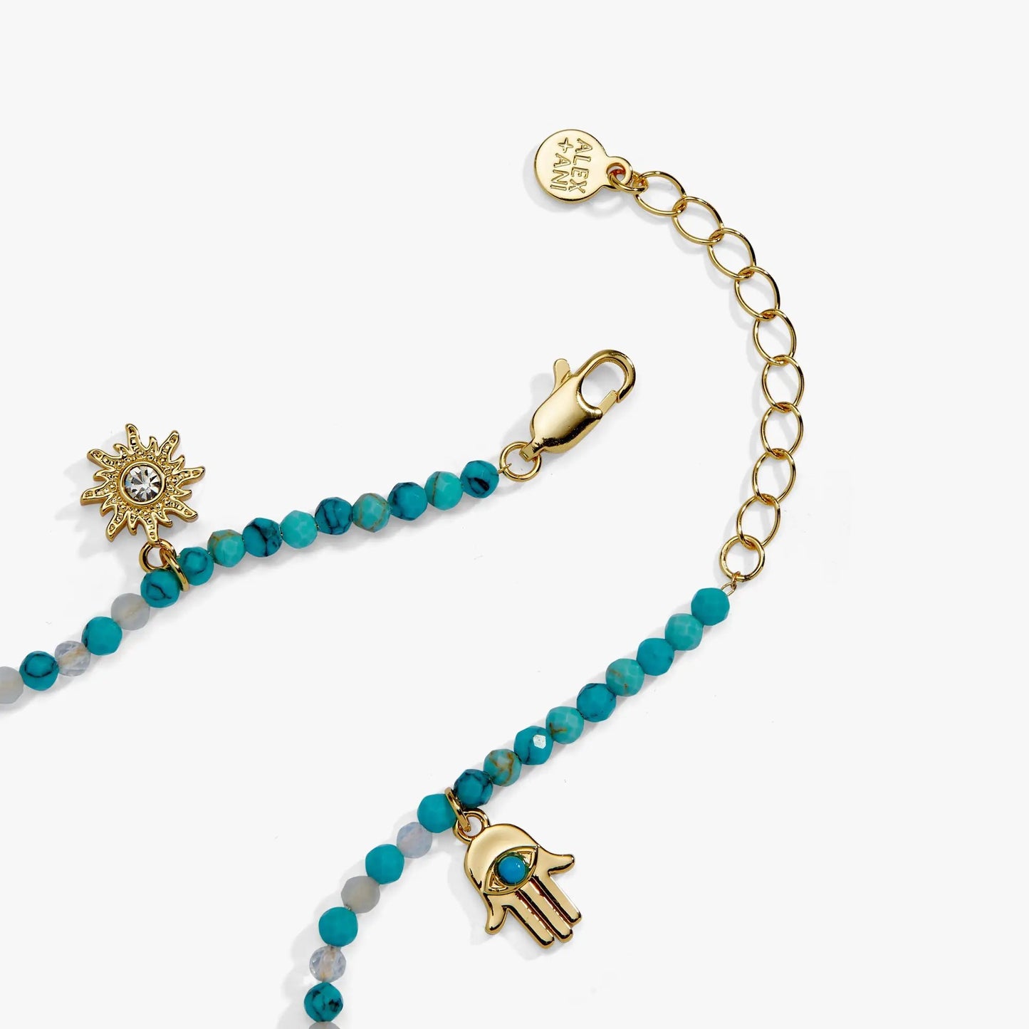 Healing Stone Charm Anklet turquoise beads, gold chain, sun-crystal charm by ALEX AND ANI on Tampa Home & Garden Store