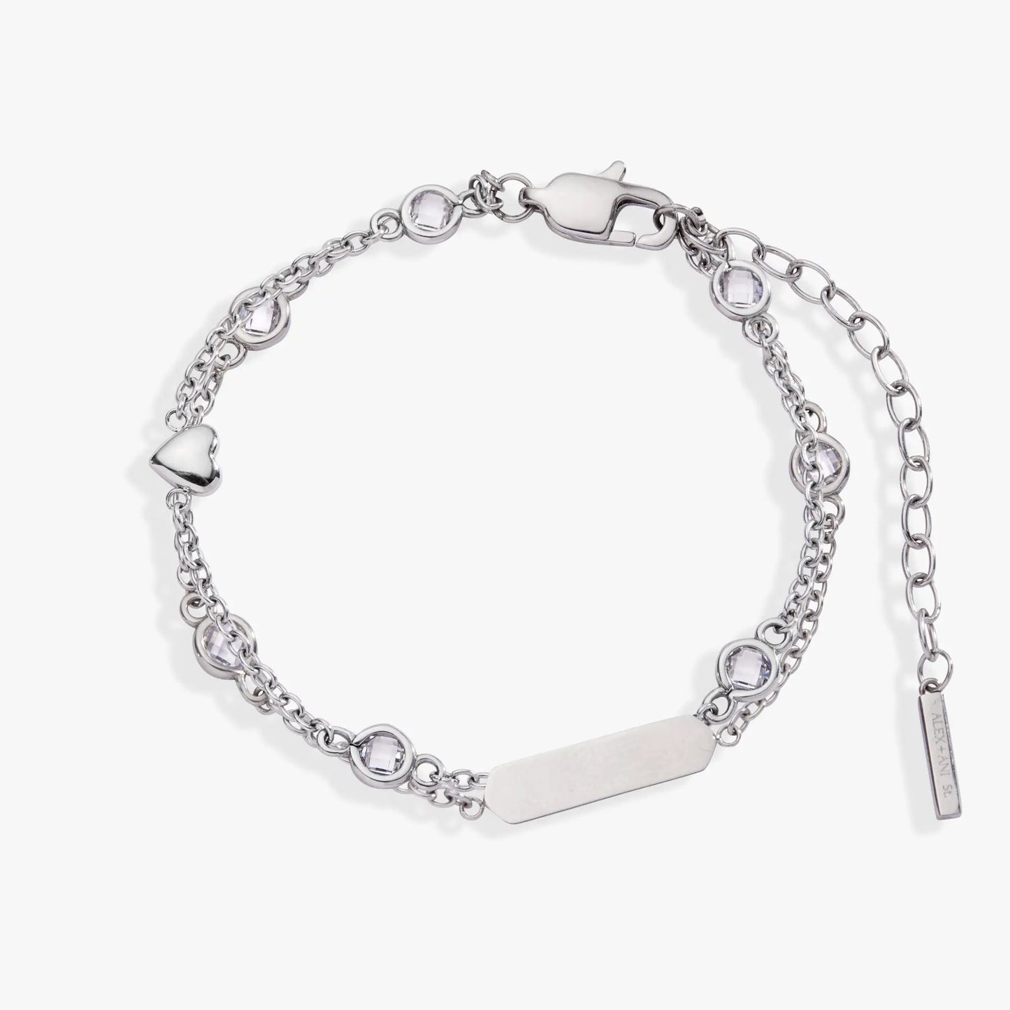 Heart Chain Double Strand Bracelet with Crystals