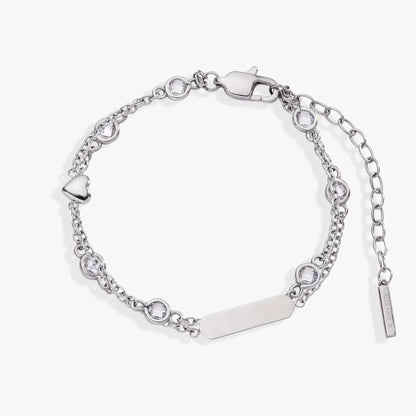 Heart Chain Double Strand Bracelet with Crystals