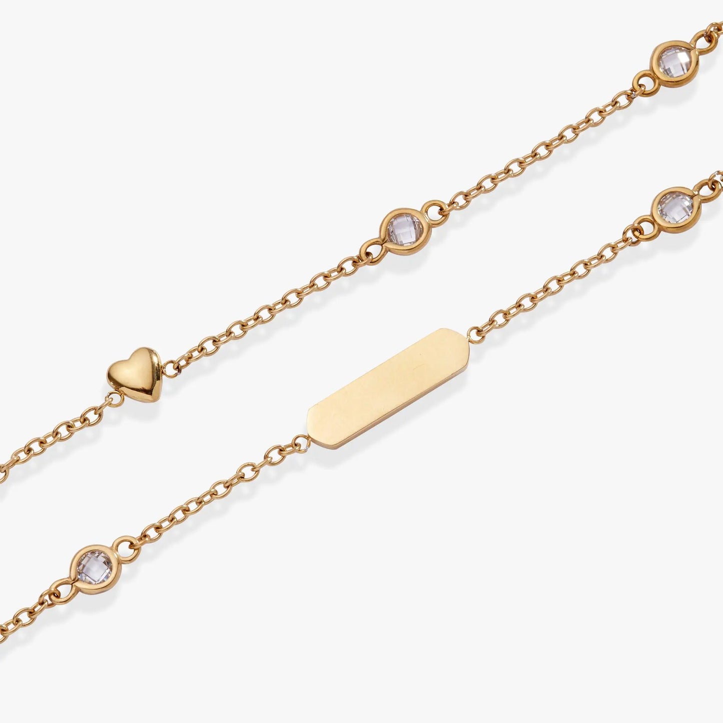 Heart Chain Double Strand Bracelet with Crystals