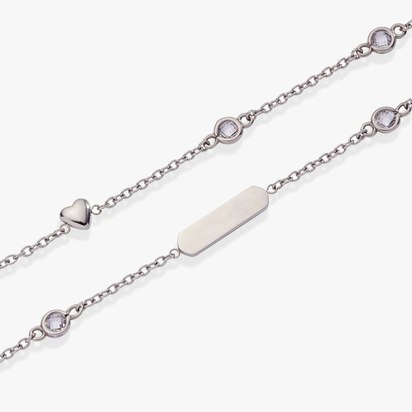 Heart Chain Double Strand Bracelet with Crystals