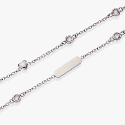 Heart Chain Double Strand Bracelet with Crystals