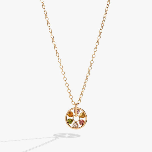 Heart Crystal Wheel Necklace by ALEX AND ANI, gold-tone chain with gemstone wheel pendant on Tampa Home & Garden Store