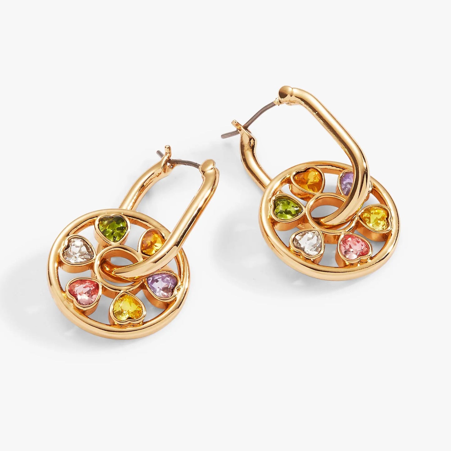 Heart Crystal Wheel Hoop Earrings Alex and Ani gold-tone hoops adorned with multicolor crystals on Tampa Home & Garden Store