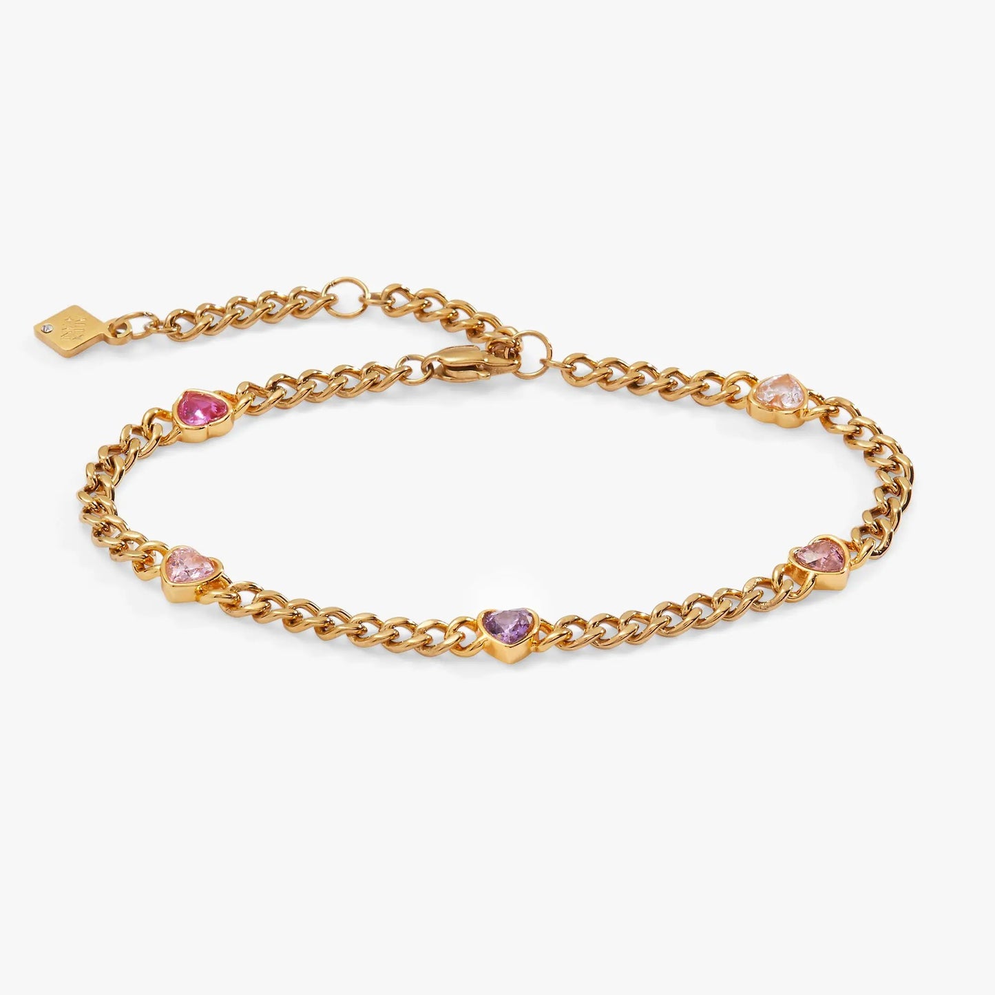 Heart Curb Chain Bracelet and Crystal Hearts