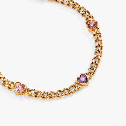Heart Curb Chain Bracelet and Crystal Hearts