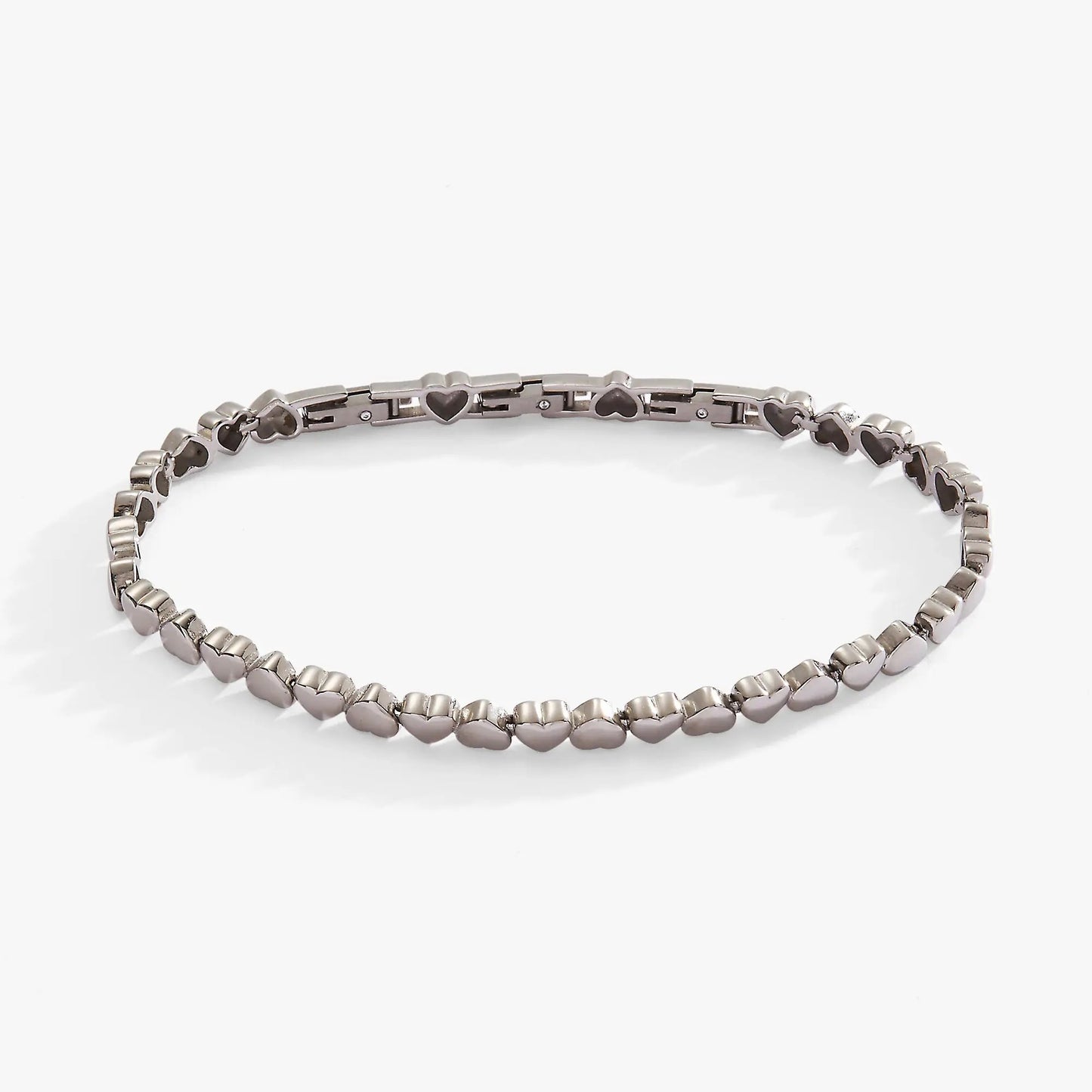 Heart Charm Tennis Bracelet by ALEX AND ANI in silver-tone with heart-link segments on Tampa Home & Garden Store