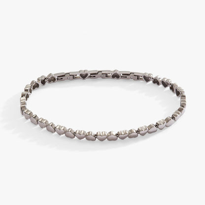Heart Charm Tennis Bracelet by ALEX AND ANI in silver-tone with heart-link segments on Tampa Home & Garden Store