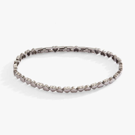 Heart Charm Tennis Bracelet by ALEX AND ANI in silver-tone with heart-link segments on Tampa Home & Garden Store