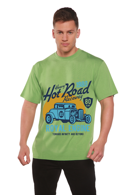 Heavy Hot Road men's printed graphic tee lime green with vintage racecar by Spun Bamboo on Tampa Home & Garden Store