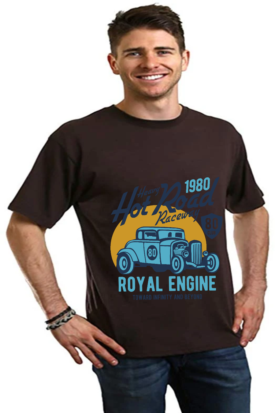 Heavy Hot Road men's bamboo viscose/organic cotton tee dark with blue race car print Royal Engine on Tampa Home & Garden Store
