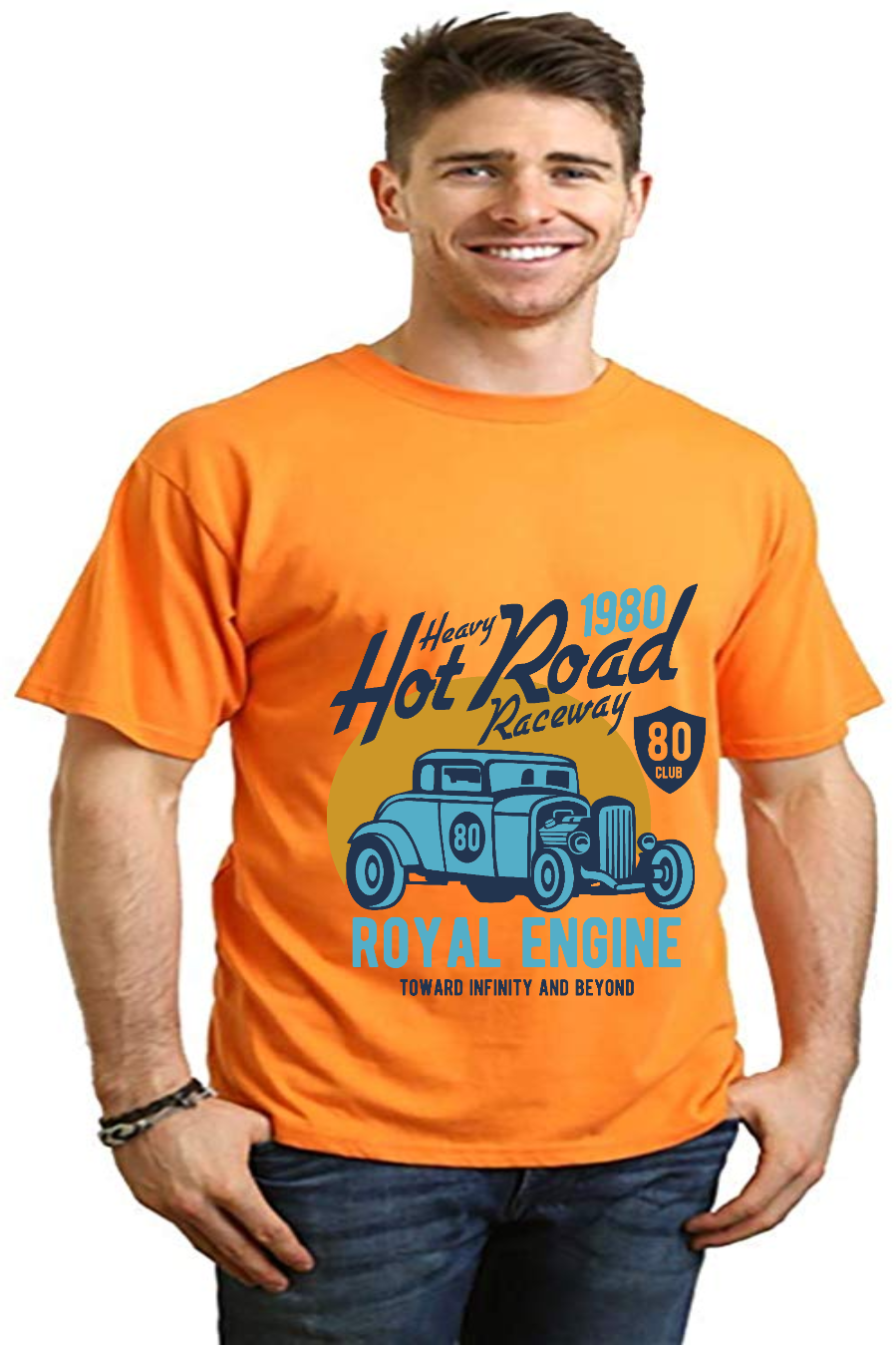 Heavy Hot Road men's bamboo viscose/organic cotton tee with blue racecar print by Spun Bamboo on Tampa Home & Garden Store