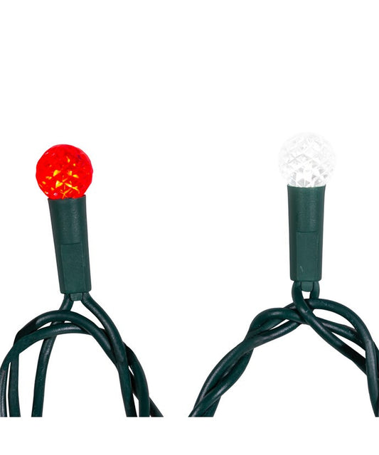 35-Light Red and White G12 Frosted Green Wire LED Light Set