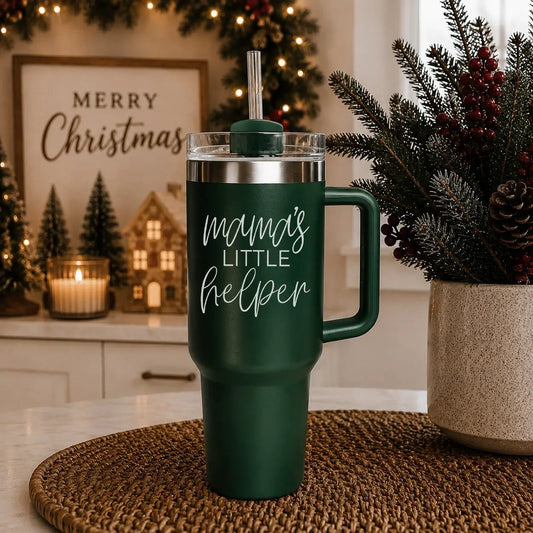 Little Helper 40oz travel tumbler Gia Roma green stainless steel with straw lid on Tampa Home & Garden Store