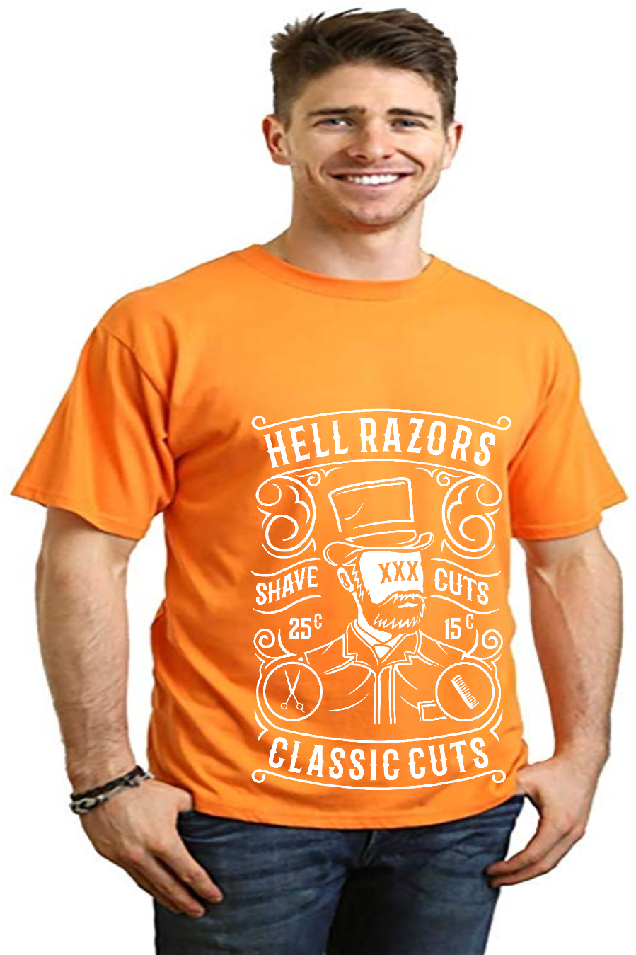 Hell Razors graphic men's T-shirt by Spun Bamboo in orange bamboo viscose/organic cotton on Tampa Home & Garden Store