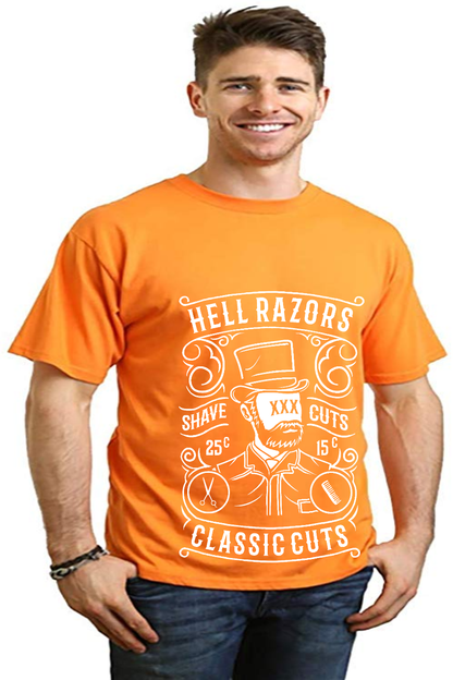 Hell Razors graphic men's T-shirt by Spun Bamboo in orange bamboo viscose/organic cotton on Tampa Home & Garden Store