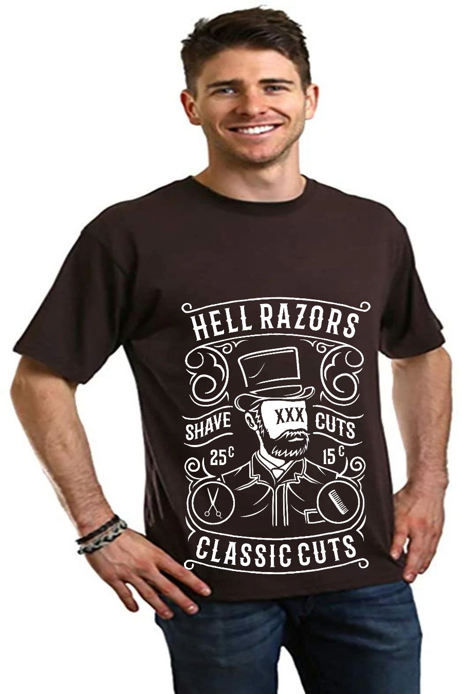 Hell Razors men's graphic T-shirt in brown bamboo viscose/organic cotton by Spun Bamboo on Tampa Home & Garden Store