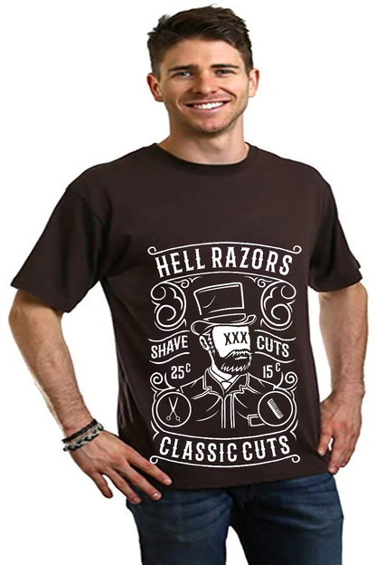 Hell Razors men's graphic T-shirt in brown bamboo viscose/organic cotton by Spun Bamboo on Tampa Home & Garden Store