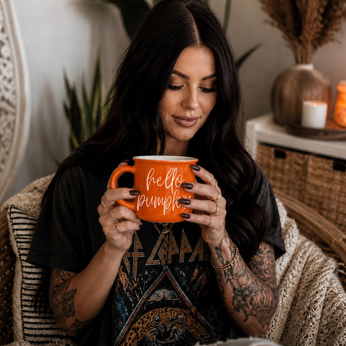 Hello Pumpkin coffee mug orange ceramic by Gia Roma on Tampa Home & Garden Store