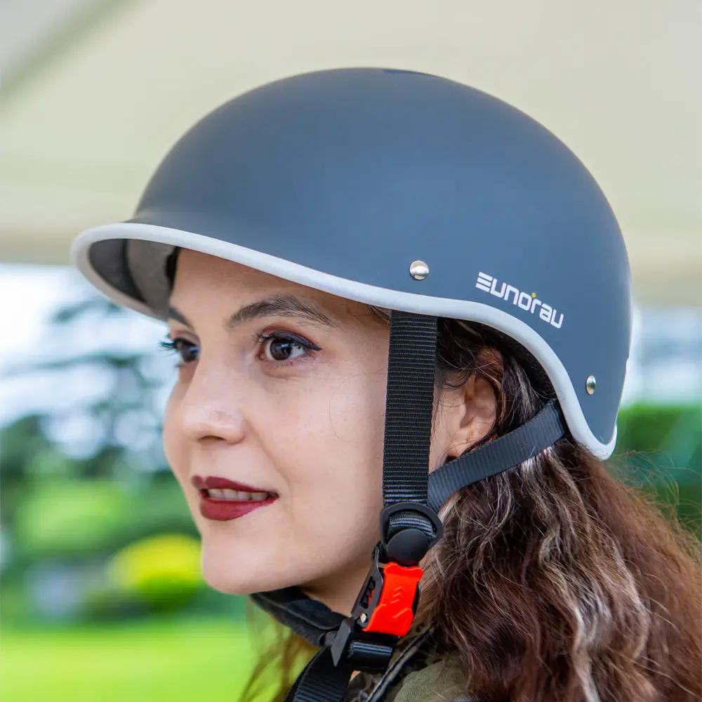 EUNORAU Genesis unisex bike helmet gray with white trim black strap orange buckle on Tampa Home & Garden Store