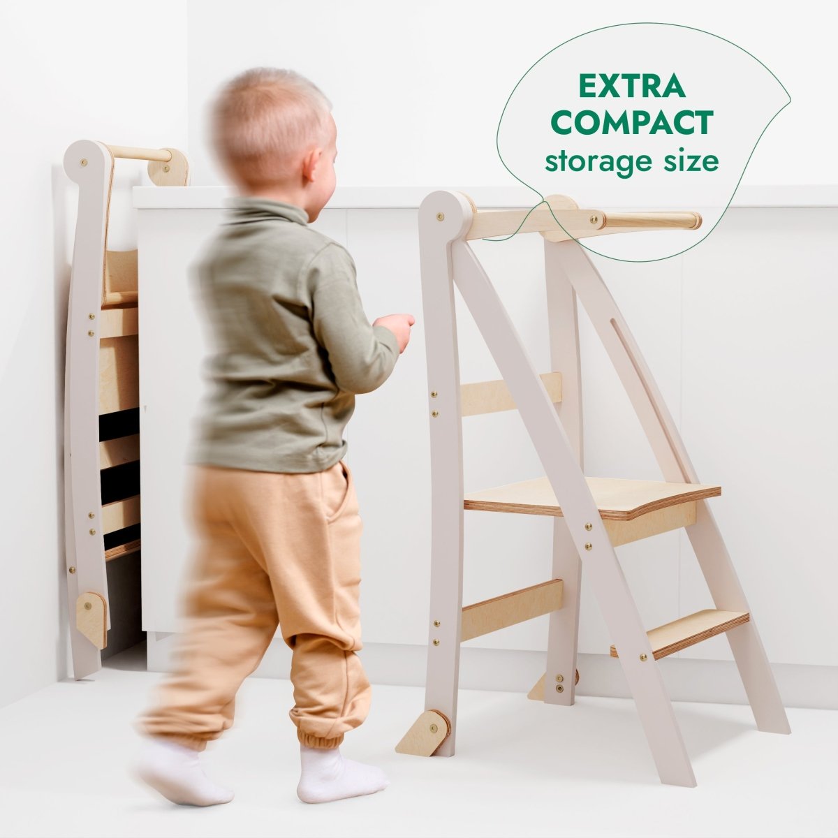 Goodevas Helper Tower toddler foldable step stool with natural wood steps and light gray frame 1 unit on Tampa Home & Garden Store