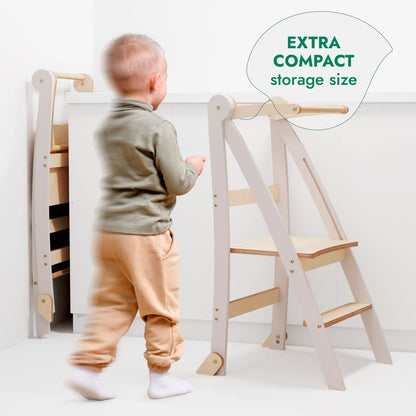 Goodevas Helper Tower toddler foldable step stool with natural wood steps and light gray frame 1 unit on Tampa Home & Garden Store