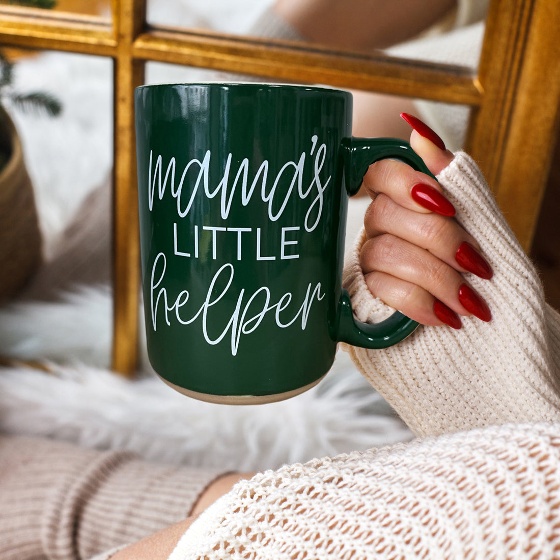 Mama's Little Helper mug by Gia Roma, green ceramic on Tampa Home & Garden Store