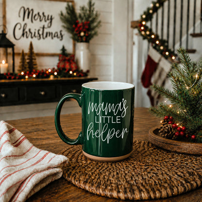 Mug Mama's Little Helper by Gia Roma in green ceramic with white handwritten script on Tampa Home & Garden Store