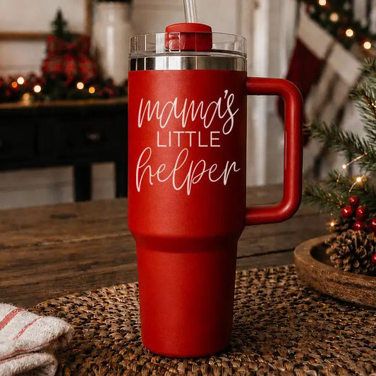 Little Helper 40oz travel mug by Gia Roma, red tumbler with clear lid and straw on Tampa Home & Garden Store