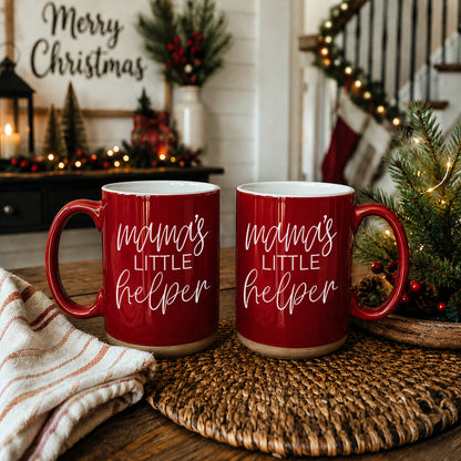 Mama's Little Helper coffee mug by Gia Roma, red ceramic with white script, set of 2 on Tampa Home & Garden Store