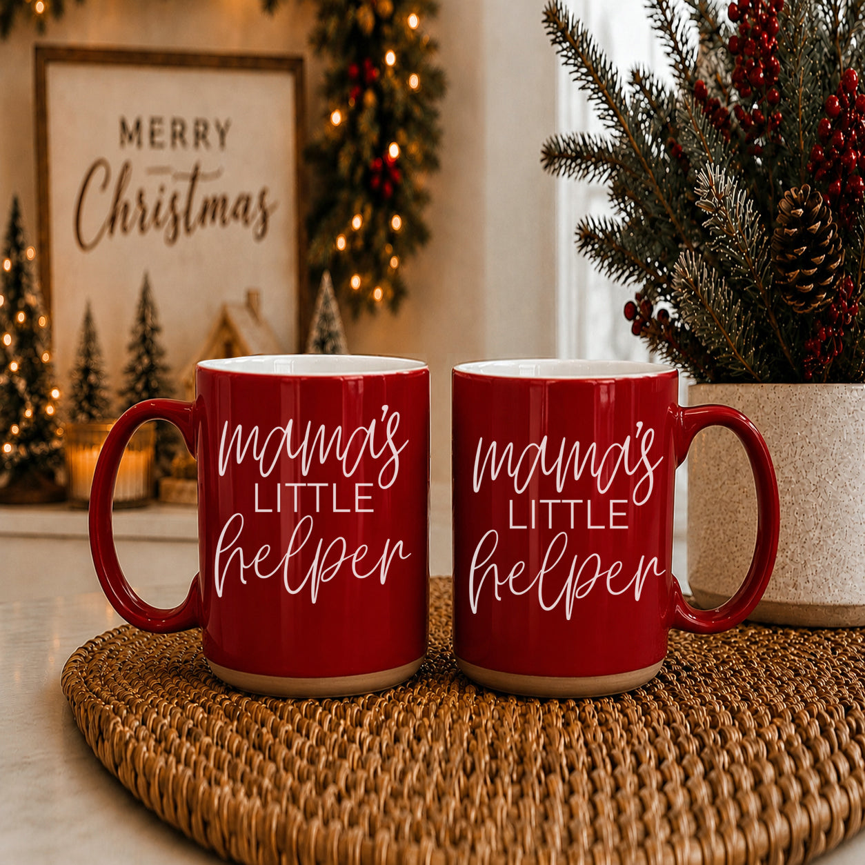 Mama's Little Helper coffee mugs Gia Roma red ceramic two mugs on Tampa Home & Garden Store
