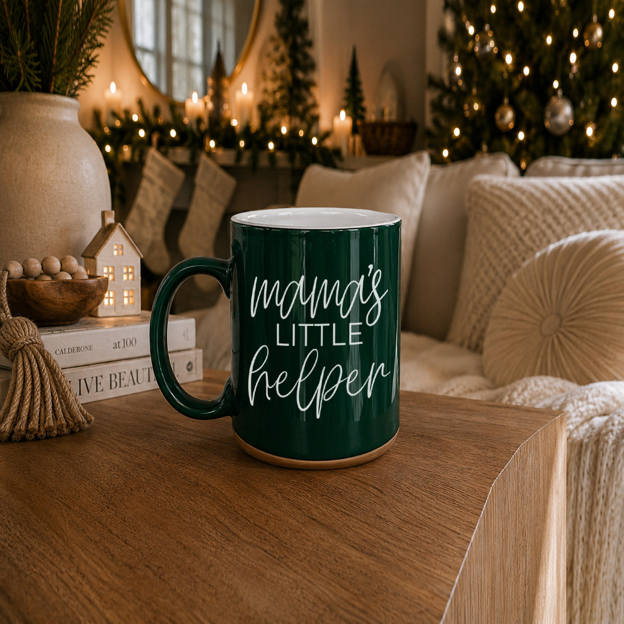 Mug Mama's Little Helper by Gia Roma, dark green ceramic coffee mug on Tampa Home & Garden Store