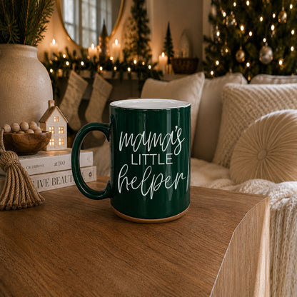 Mug Mama's Little Helper by Gia Roma, dark green ceramic coffee mug on Tampa Home & Garden Store