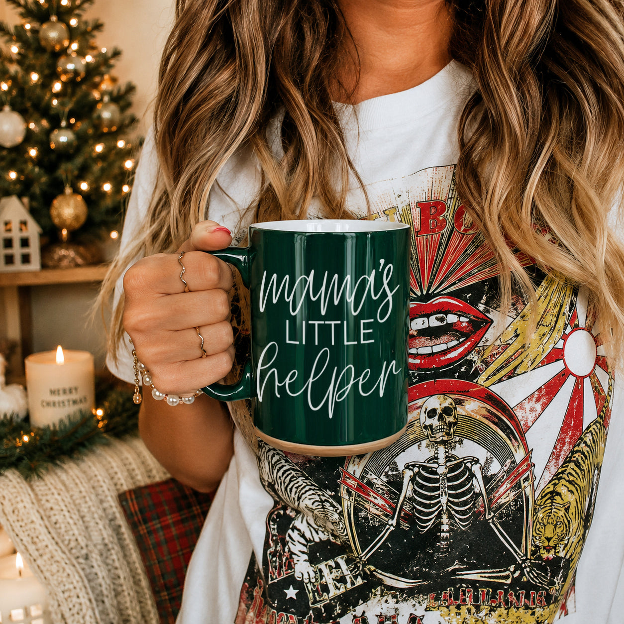 Mama's Little Helper mug, dark green ceramic with white script, Gia Roma on Tampa Home & Garden Store