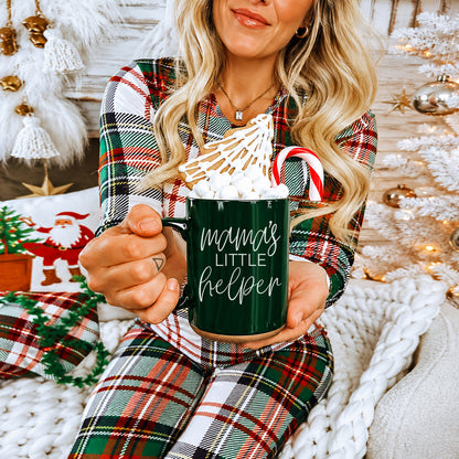 Mama's Little Helper mug by Gia Roma, green ceramic mug with marshmallows and candy cane on Tampa Home & Garden Store
