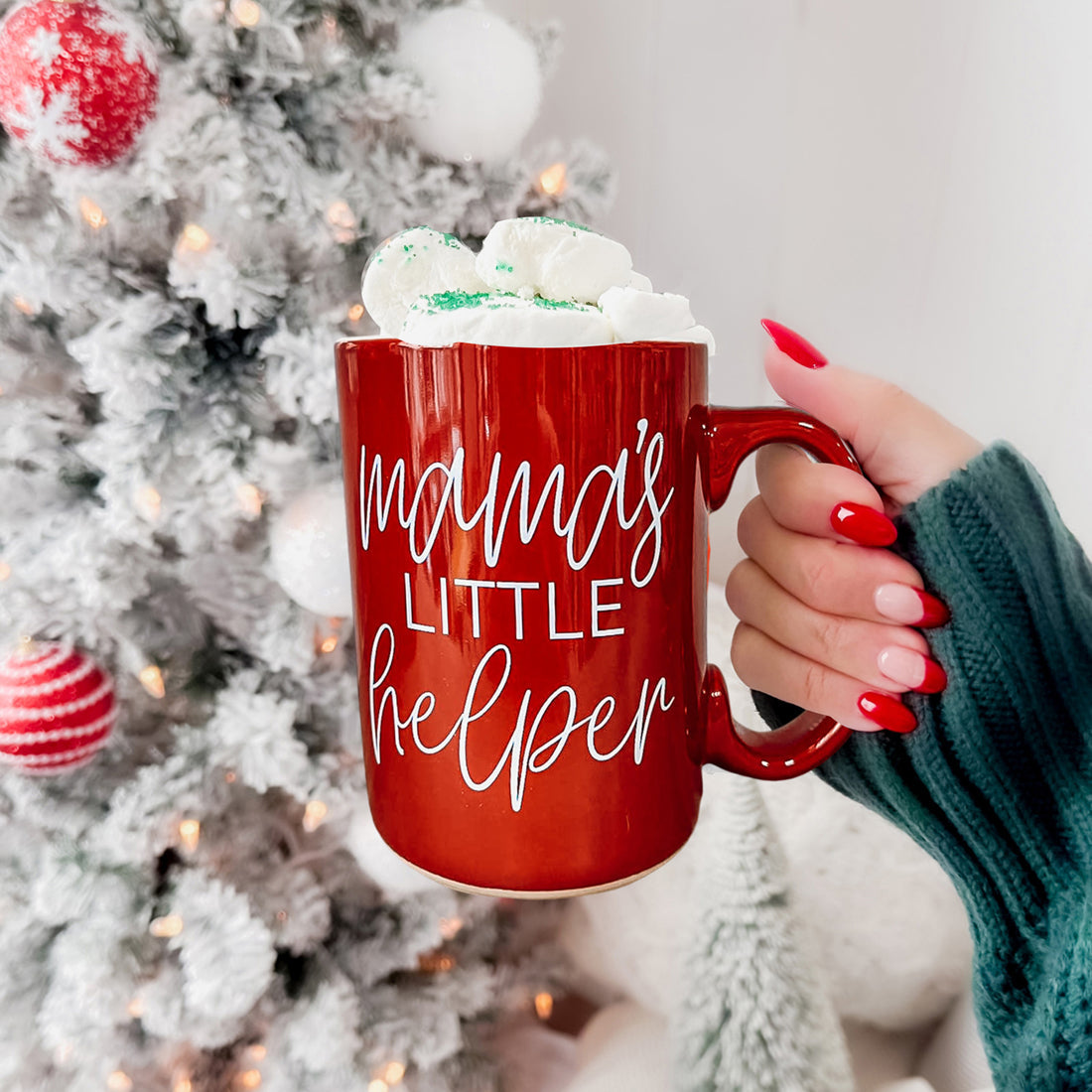 Mama's Little Helper mug red ceramic by Gia Roma with marshmallows on Tampa Home & Garden Store