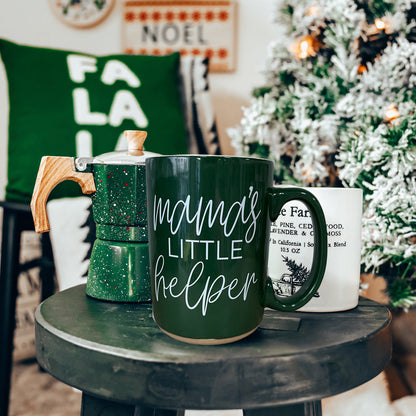 Mama's Little Helper green ceramic coffee mug by Gia Roma; 2 mugs shown on Tampa Home & Garden Store