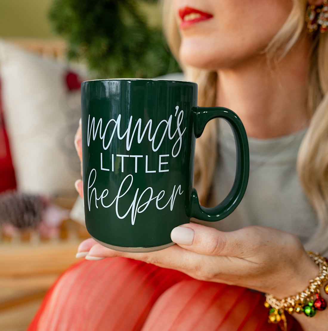 Mama's Little Helper mug by Gia Roma, dark green ceramic coffee mug on Tampa Home & Garden Store