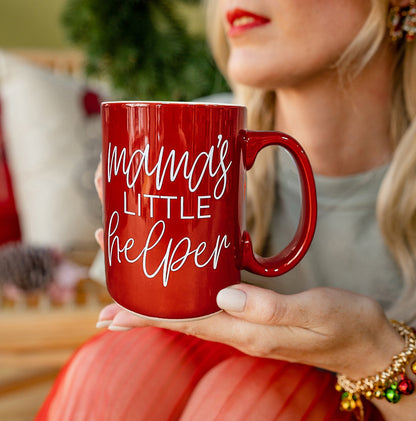 Mama's Little Helper coffee mug red ceramic with white script by Gia Roma on Tampa Home & Garden Store