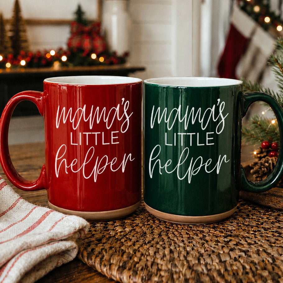 Mama's Little Helper mugs, red & green ceramic, Gia Roma, set of 2 on Tampa Home & Garden Store