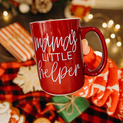 Mama's Little Helper coffee mug, red ceramic with white script Gia Roma on Tampa Home & Garden Store