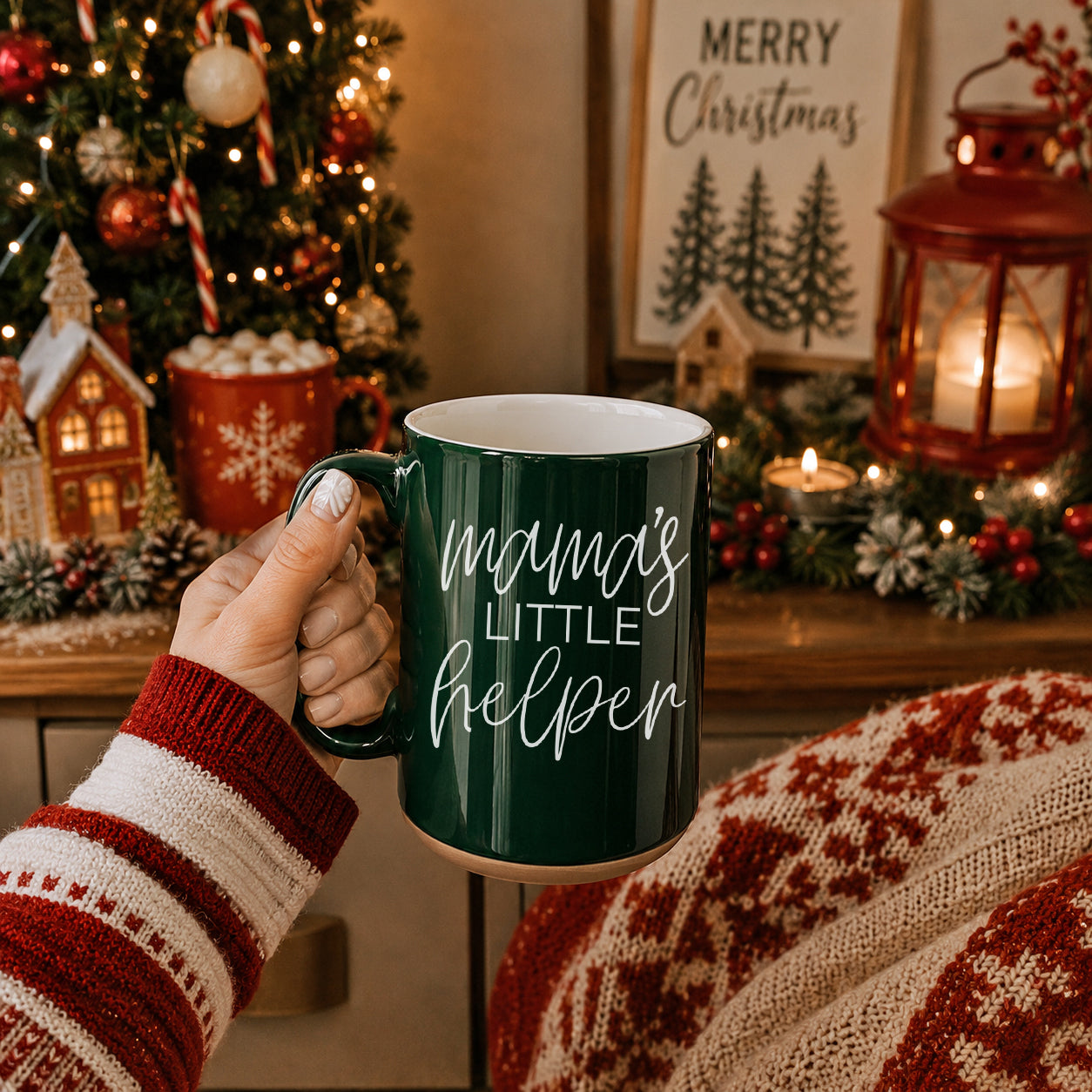 Mama's Little Helper coffee mug in dark green ceramic on Tampa Home & Garden Store