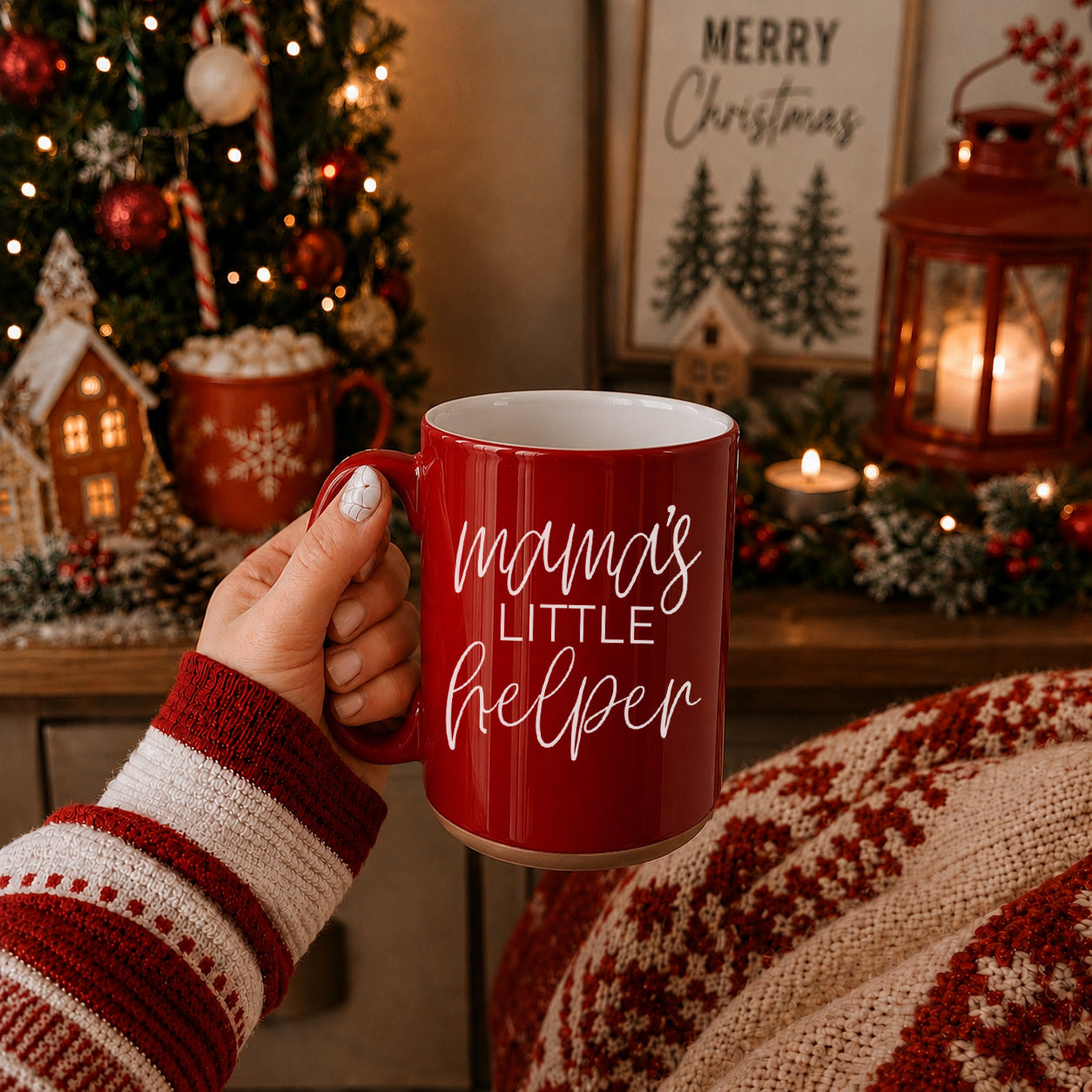 Mama's Little Helper coffee mug red ceramic with white script text Gia Roma on Tampa Home & Garden Store