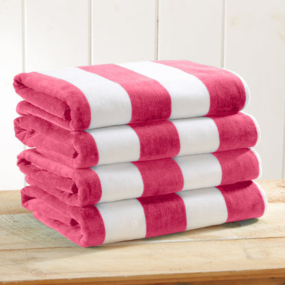 Cotton And Velour Cabana Stripe Beach Towel