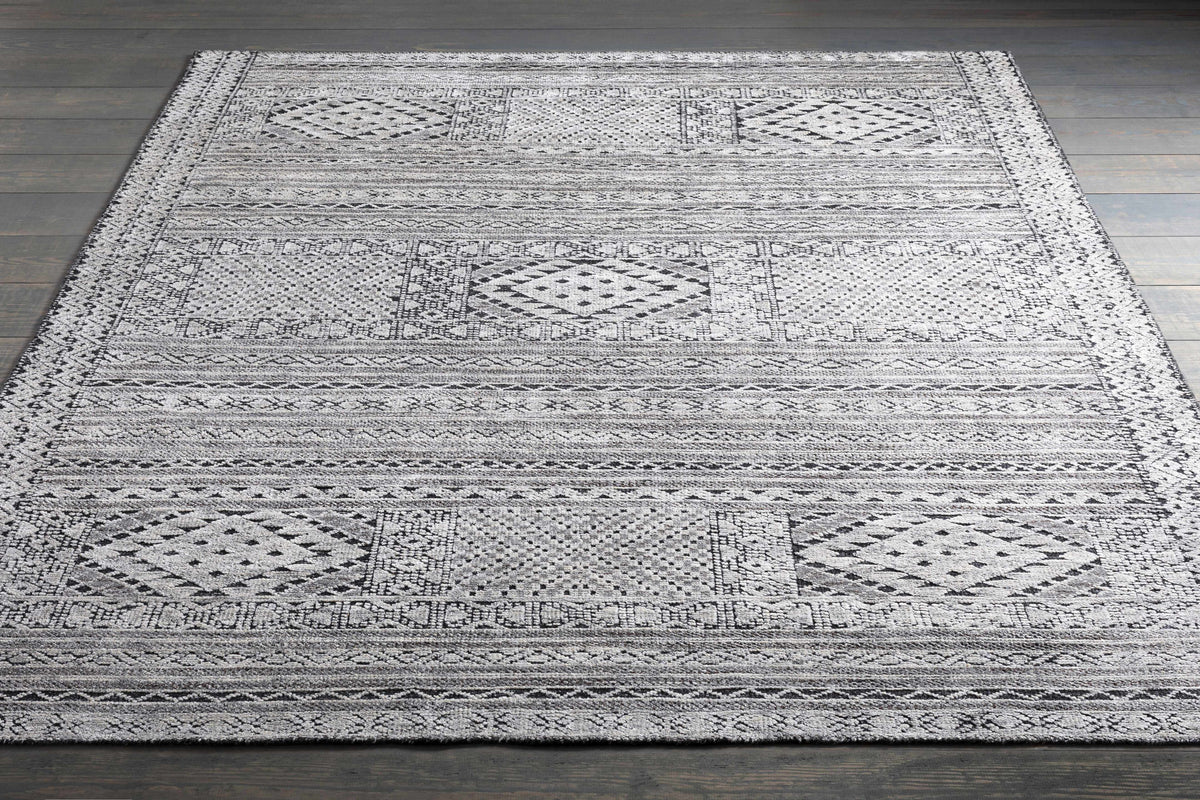 Hemyock Premium Wool&Viscose Carpet rug in gray geometric motif by Boutique Rugs, clearance on Tampa Home & Garden Store