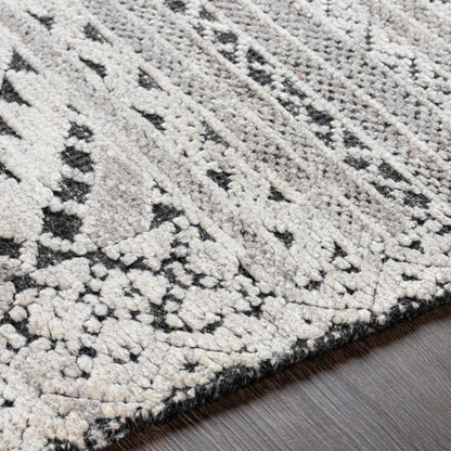 Hemyock Premium Wool & Viscose Rug gray ivory with black pattern Boutique Rugs clearance on Tampa Home & Garden Store