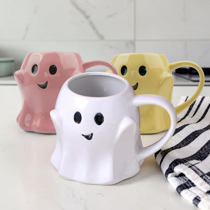 Ghost Mug set of 3 pink white yellow mugs with cute faces by Gia Roma on Tampa Home & Garden Store